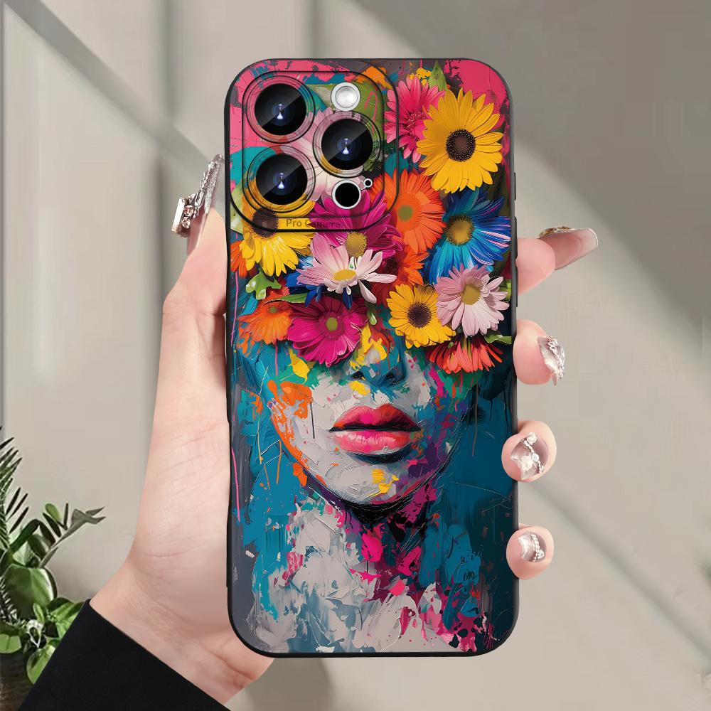 Hot-selling Creative Flower and Girl Pattern Mobile Phone Case Suitable for iPhone