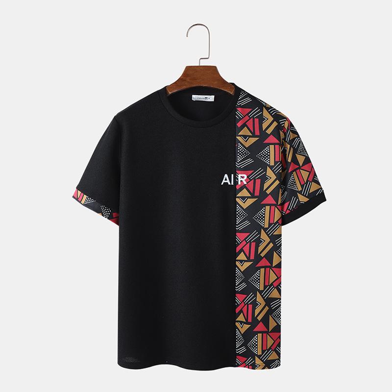 Men Apparel Zomer Heren Geometrische Letter Print Patchwork Korte Mouwen Tops T-shirts