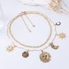Personalized Retro Trend Design Sense Alloy Sun Moon Pendant Double Layer Stacked Chain Women's Necklace
