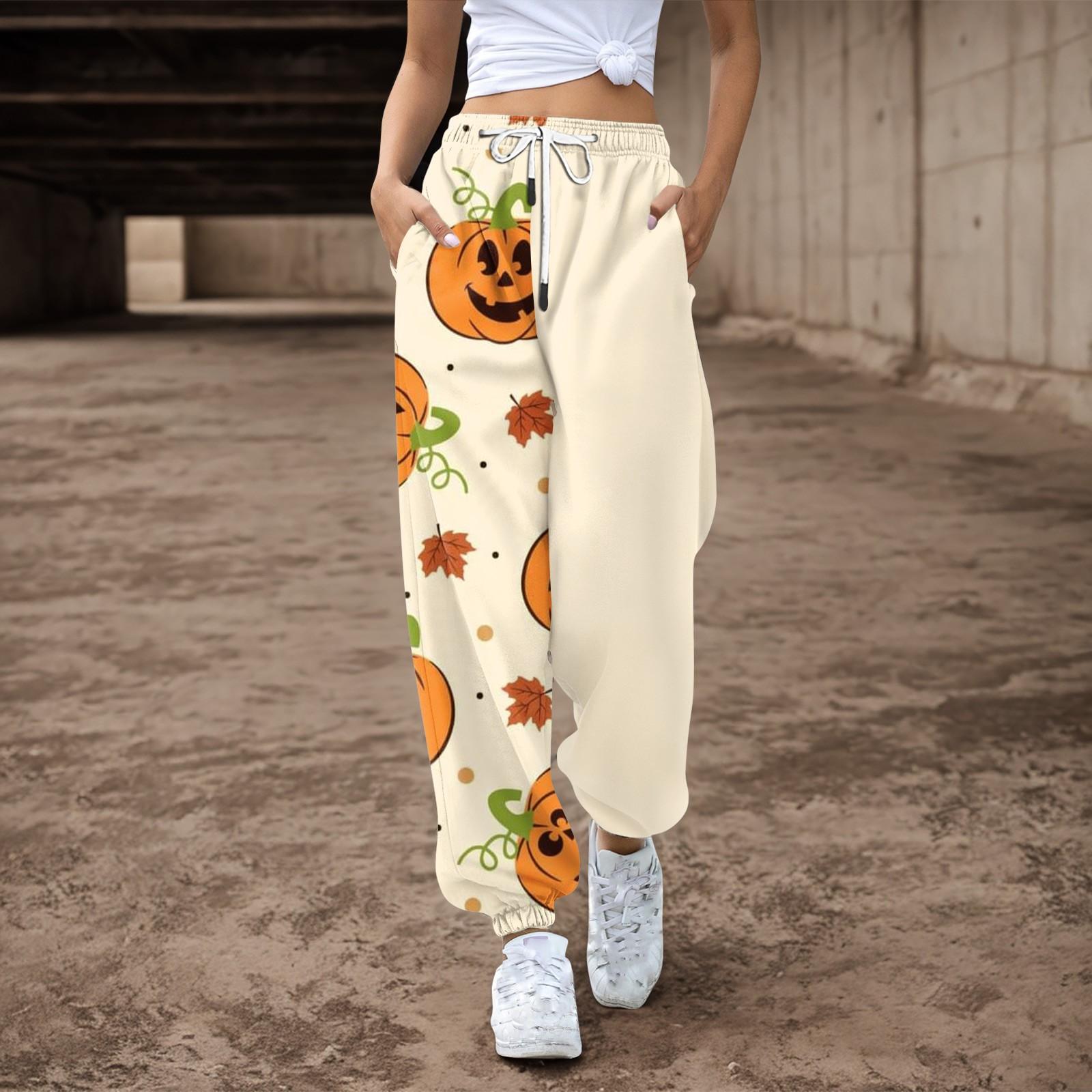 

Женские повседневные брюки с принтом на Хэллоуин, эластичные брюки с завязками на талии S
