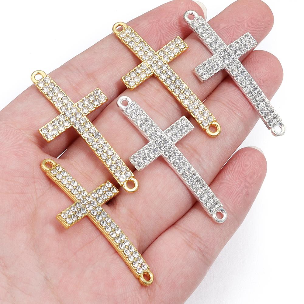 5pcs/Lot 22x47mm Zinc Alloy Crystal Religion Cross Connectors For Women Men DIY Pendant Bracelet Necklace Jewelry Findings