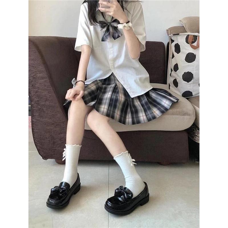 Women's Summer Japanese Academy Style JK Uniform: Sweet Short Sleeve White Shirt and Skirt Two-Piece Set