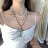 Multi‑Layer Imitation‑Pearl Cross Collarbone Chain, European‑American Retro Hip‑Hop Unisex Couple Necklace