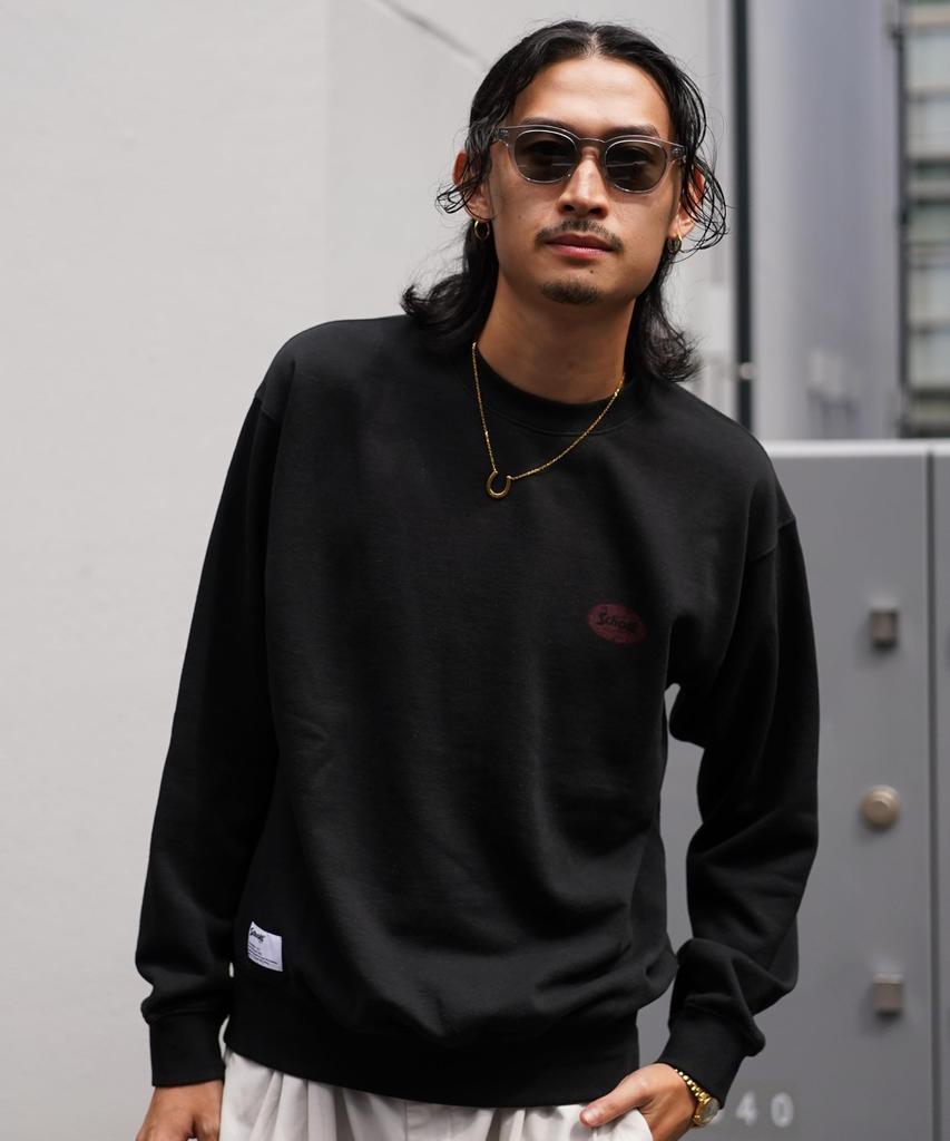 Schott CIRCLE ICON Crew Neck Sweatshirt, Men's, Size S, 010, Black, 782-4232020