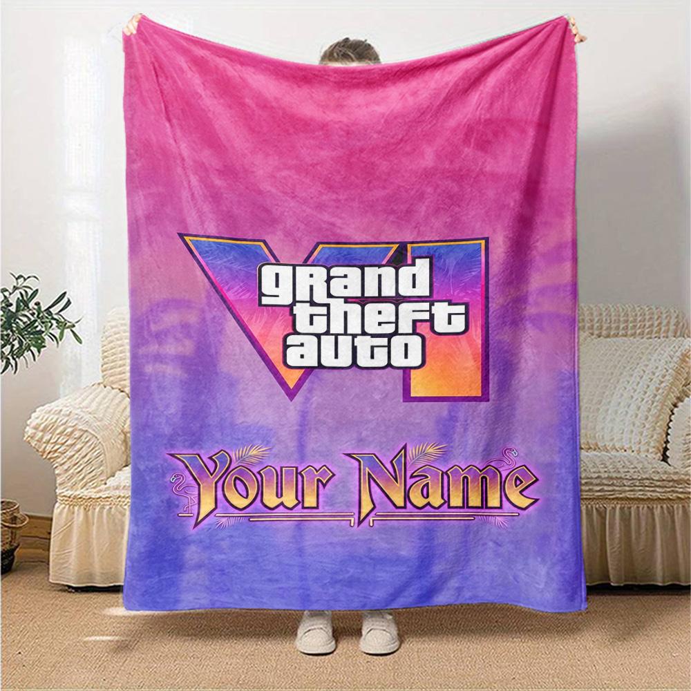 Grand Theft Auto Text individualisieren Decke Überwurf Personalisierte Decke Ultra-Weich Groß für Wohnzimmer Picknicks Nickerchen Sofa Vier Jahreszeiten Universell