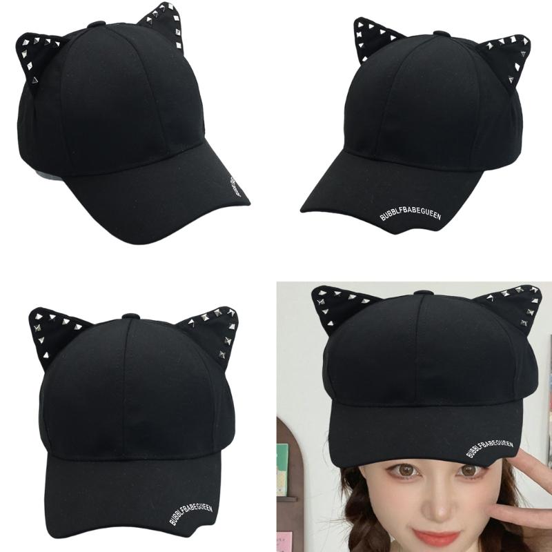 Fashion Cats Ear Hat Rivet Studded Baseball Hat for Adult Unisex All Matching Punk Hat for Party and Casual Wear