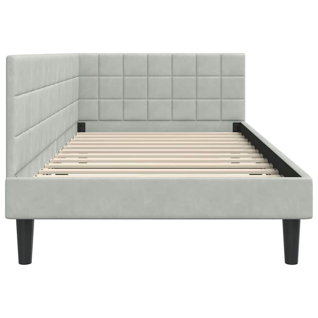 Corner Bed Frame with Headboard Light Grey 100 Cm X 200 Cm Velvet