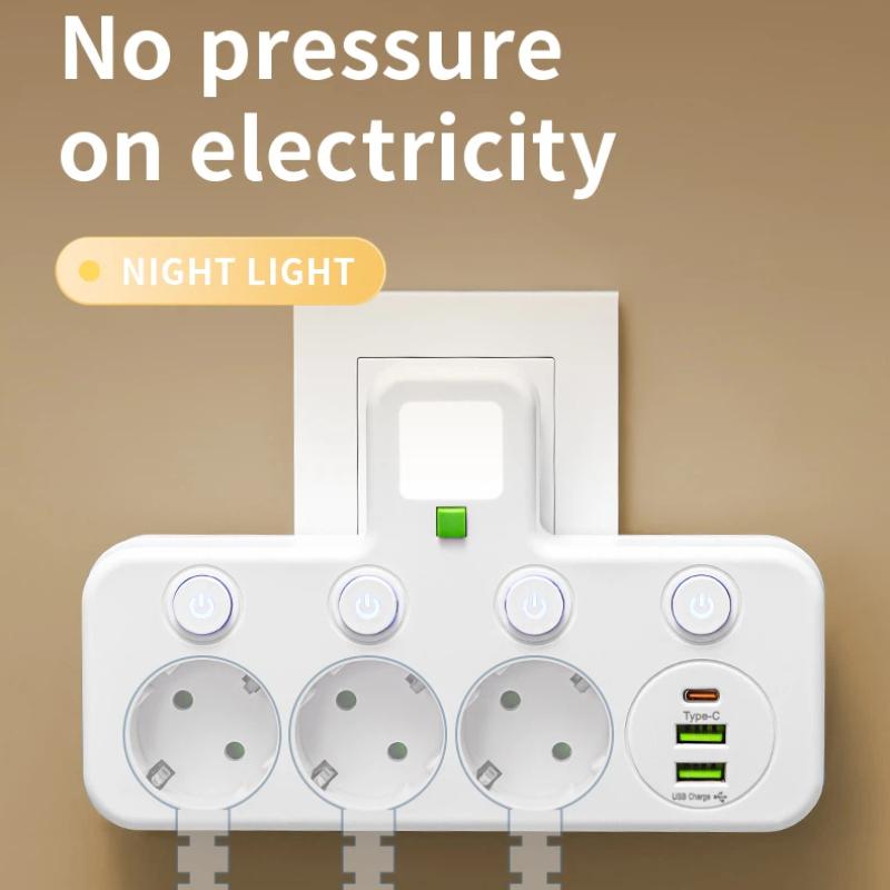EU Wall Plug Power Strip – 2 Versions: Standard or with USB Type-C, Wall Charger for Home & Office