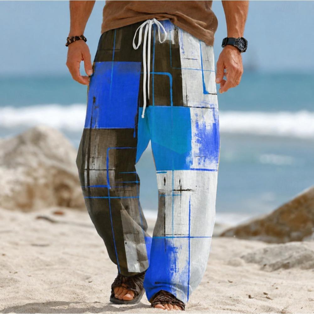 Pantaloni Casual Larghi da Uomo con Stampa Geometrica 3D, Vita Elasticizzata con Coulisse e Tasche, per Primavera Estate Casa All'aperto Vacanza