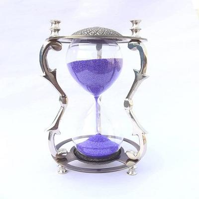 Nautical Hourglass Sand Timer 5 Minute Vintage Brass Sand Clock Stand, Metal Sand Watch 5 Min
