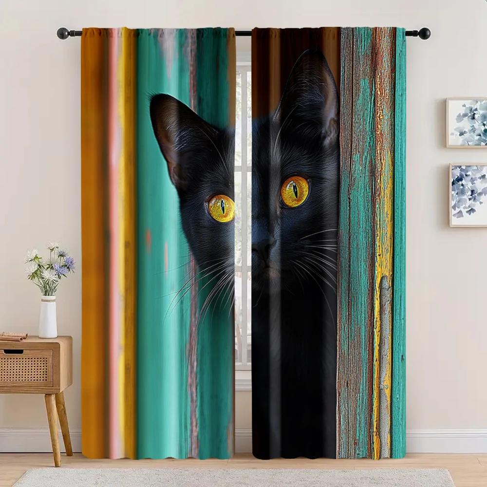 

2pc Drapes black cat Versatile 100% Polyester Without Electricity Versatile Applies to Living Room Outdoor Decor 100*130 HOOK 1pcs