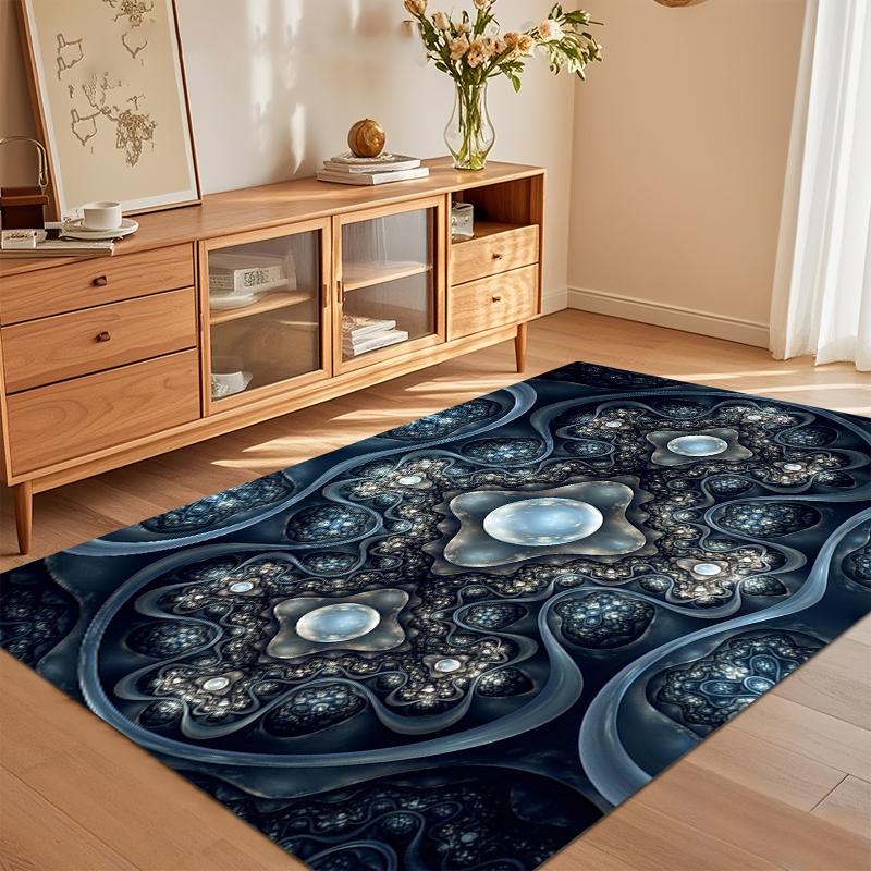 

Mystical Dark Blue Fractal Gemstone Area Rug Non Slip Soft Floor Carpet for Living Room Bedroom Entryway Enchanting Art Decor 40X60cm