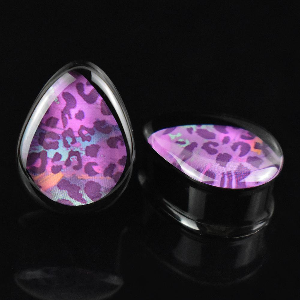 2pcs 8-40mm 1Pair Sexy Leopard Teardrop Double Flared Ear Tunnels and Plugs Ear Piercing Gauge Expander Stretching Tunnels Comf