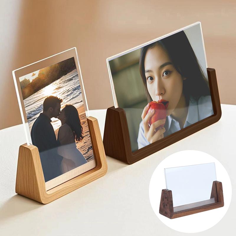 Walnut/Beech Creative Photo Frame Acrylic U Shape Transparent Frame Desktop Wood Wedding Pictures Frame Decor