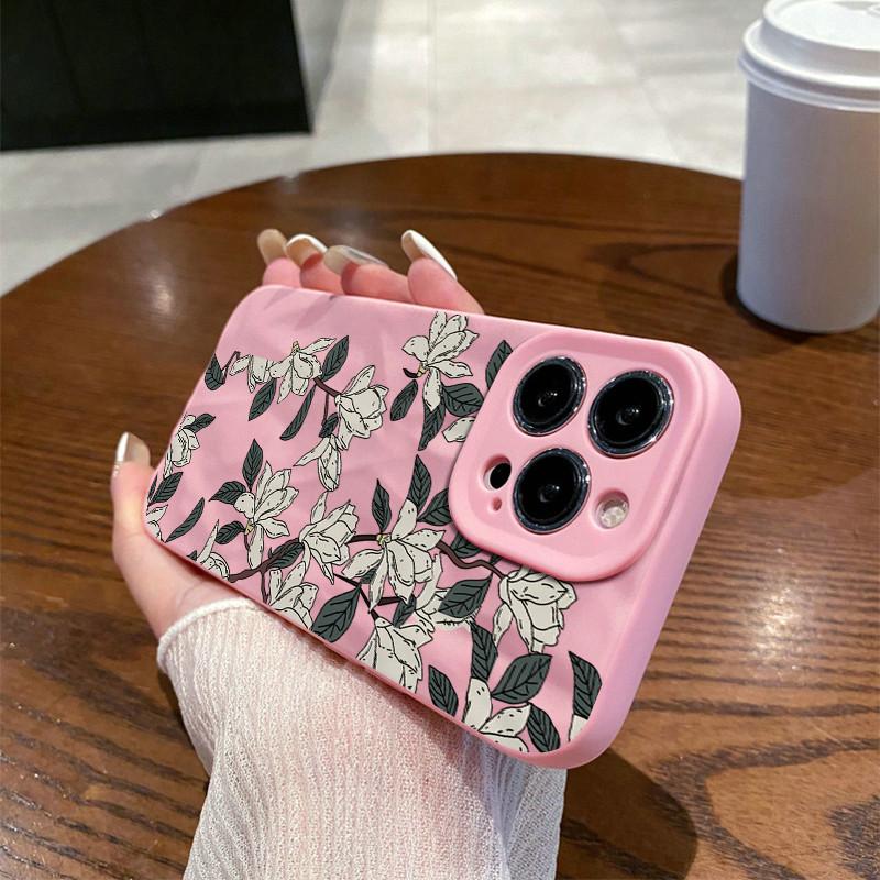 Surface Wrinkles and Unevenness Phone Shell Gardenia Floral Printed Protective Matte TPU Cover Soft Silicone Case