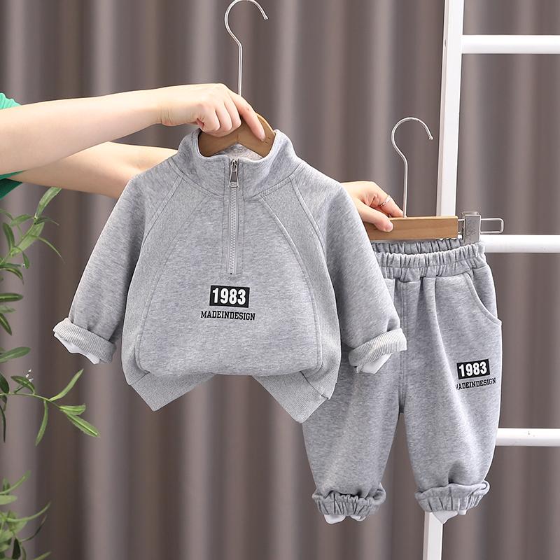

Комплект из 2 предметов с длинным рукавом для мальчиков, осенний детский повседневный комплект с худи, удобная спортивная одежда для мальчиков-младенцев S серый