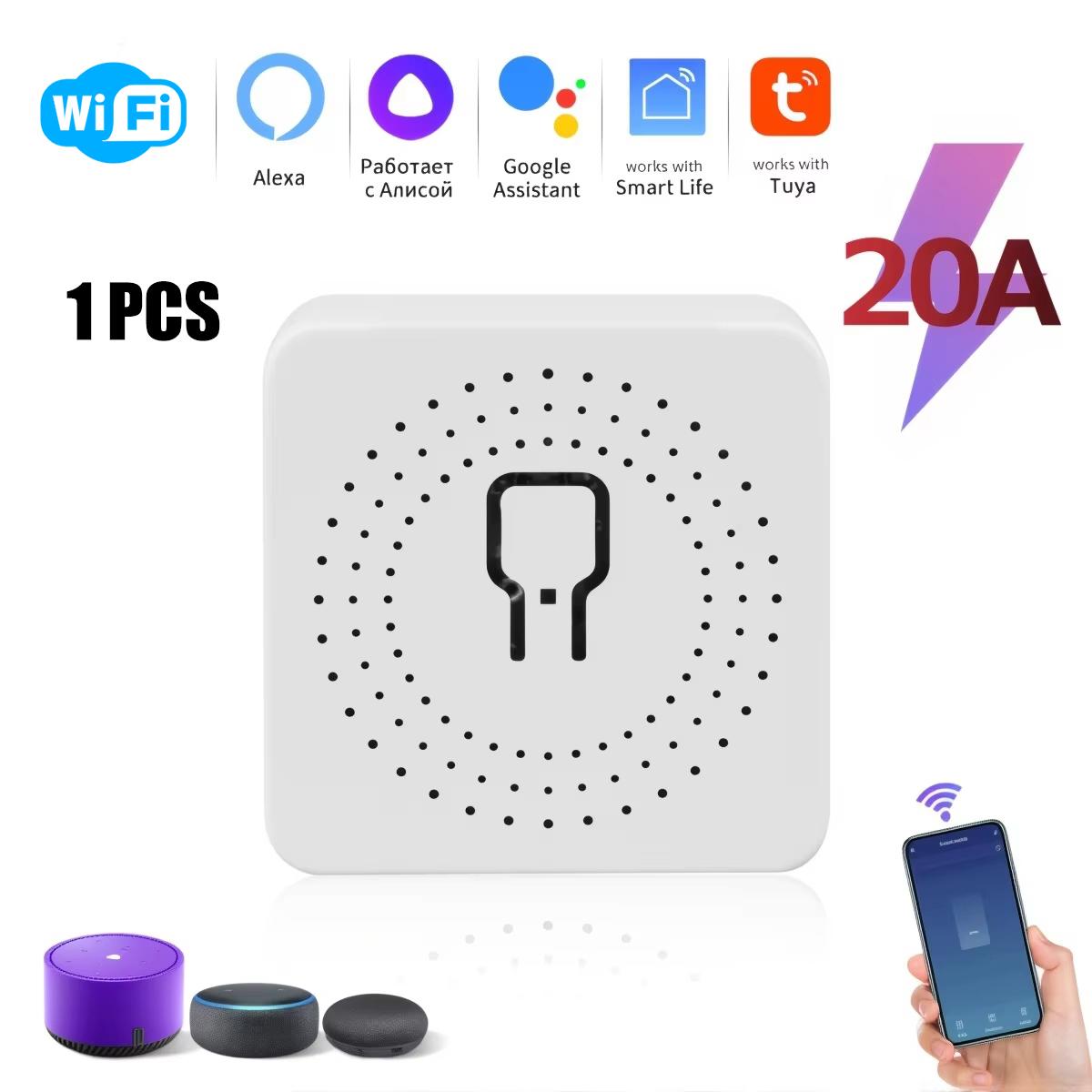 Tuya ZigBee/WiFi Мини Умный Выключатель 16А/20А DIY Модуль Реле-Автомата с Мониторингом Энергии, Двустороннее Управление для Умного Дома Alexa Google Home Автоматизация WiFi 20A