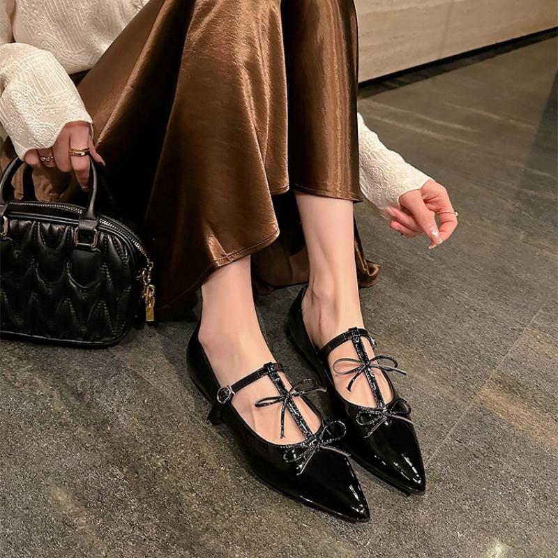 

Fashion Sexy Bow Women Sandals Pointed Toe Flats Shoes 2025 Summer New Designer Mary Janes Leather Shoes Dress Party Sandalias De Mujer 35 чёрный