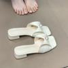 Bow pearl square head cool slippers female French versatile outer wear with skirt fairy one-word drag