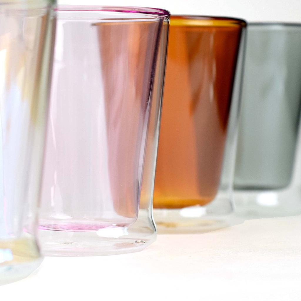 Maehata Thermoglass 250ml Rocks Insulates Hot and Cold Nuit Amber Tumbler, Cup, Heat-Resistant Double-Walled Glass, Drinks,