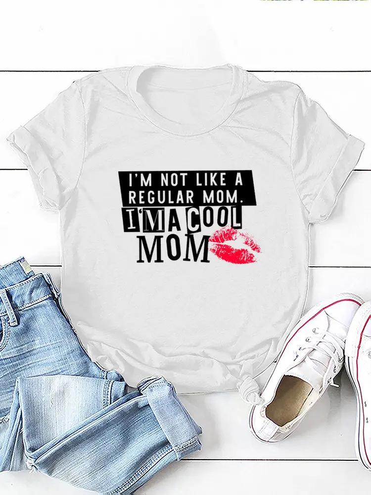 I'm Not Like A Regular Mom Lip Print Women T Shirt Short Sleeve O Neck Loose Women Tshirt Ladies Tee Shirt Tops Camisetas Mujer