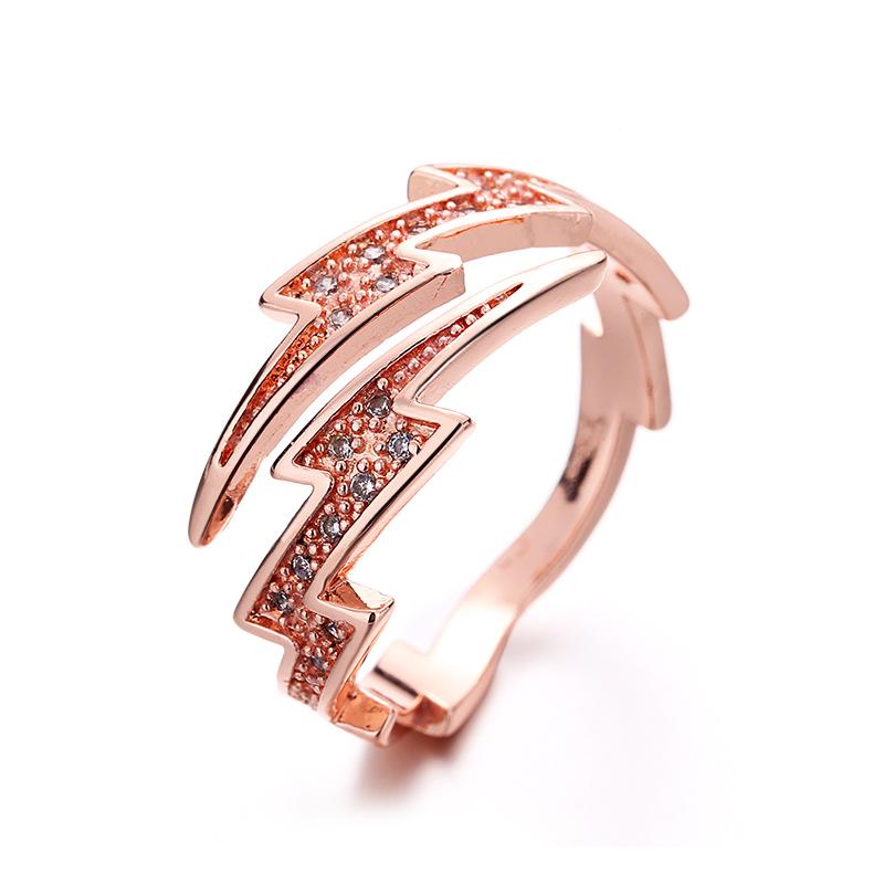 2026 Korean Version of Niche Jewelry Creative Irregular Geometric Zircon Lightning Open Ring Neutral Wind Cold Trend Jewelry Resizable розового золота