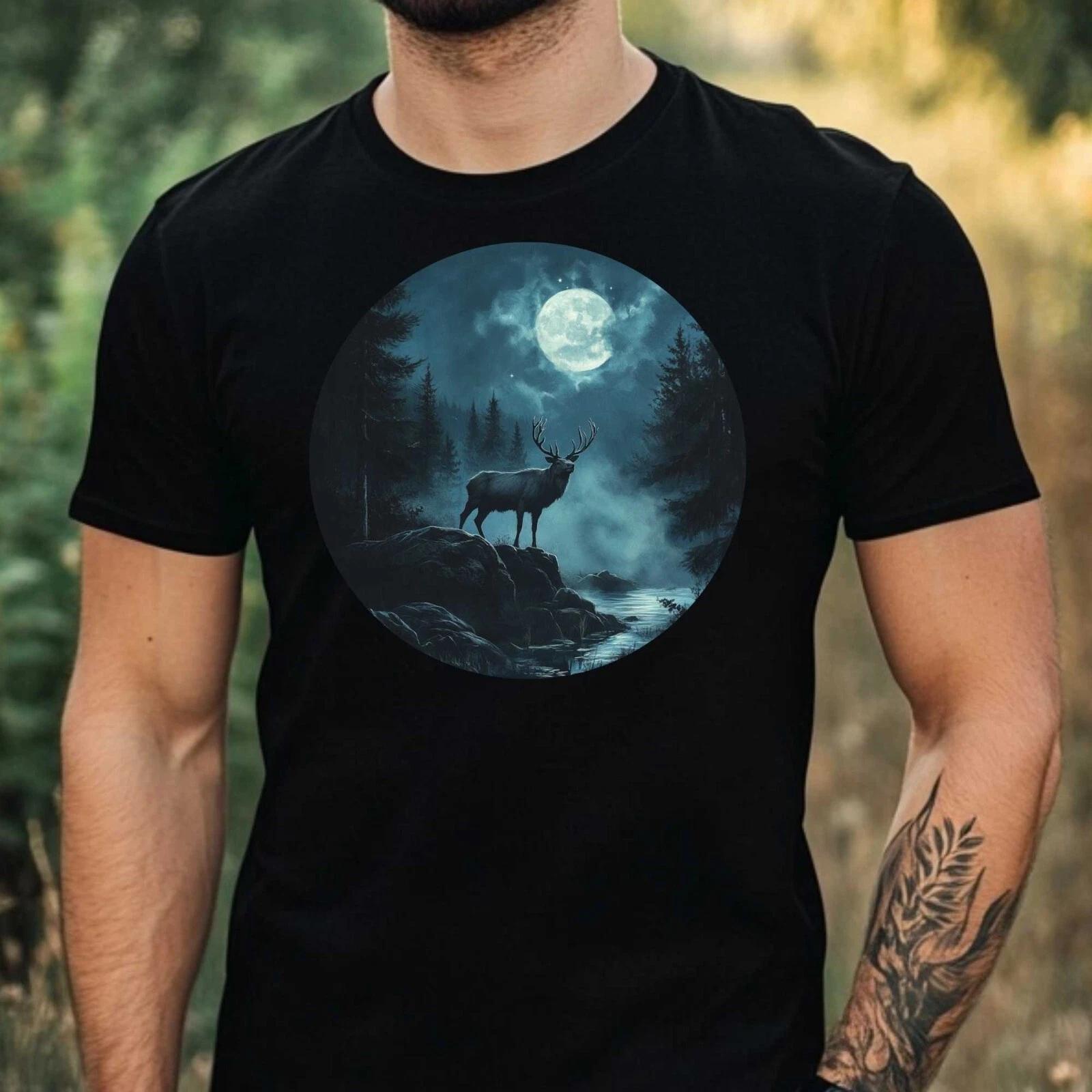 T-Shirt Herren Elch im Mondlicht Motiv Baumwolle Größe XS bis 5XL M