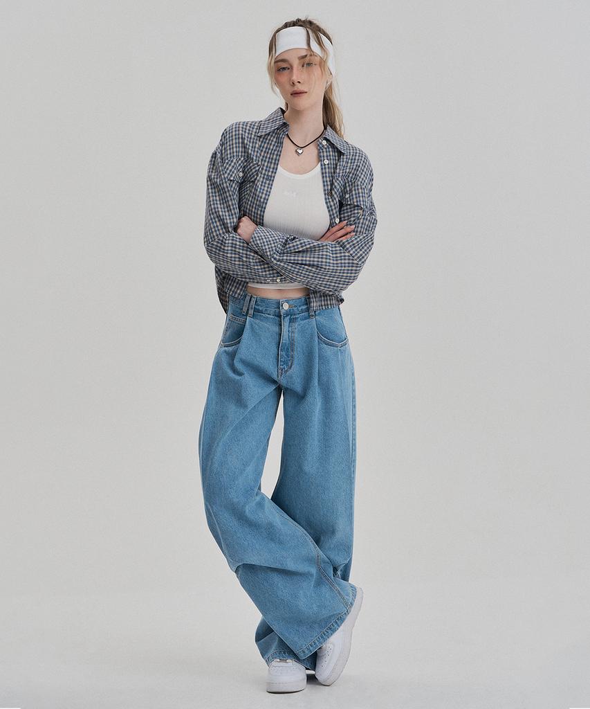 Jenyujeu Women'S Wise Pintuck Denim Pants - Blue