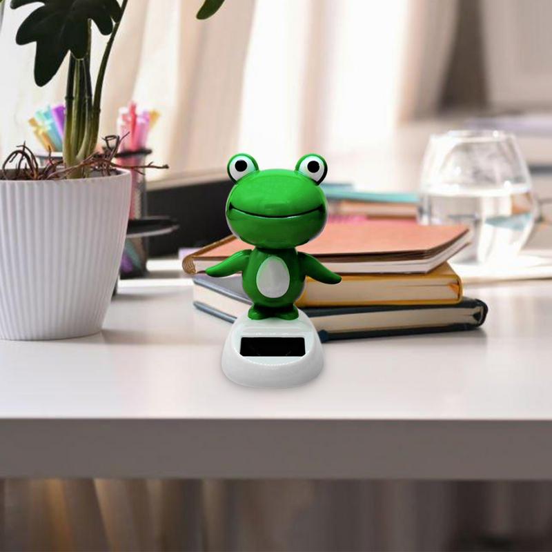 car Solar Swinging Cartoon Frog Cute Bobble Head Dancing Frog Shaking Head Ornament Car Interior Dashboard Ornament Gift