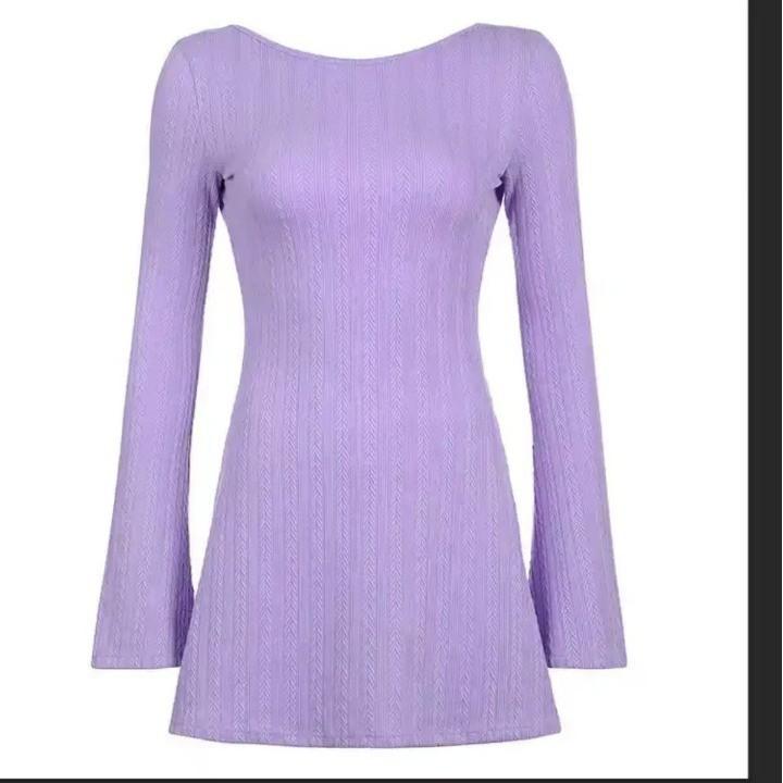 Women's U-word Backless Sexy Slim-fit Solid Color Slightly Pulled Long-sleeved Dress