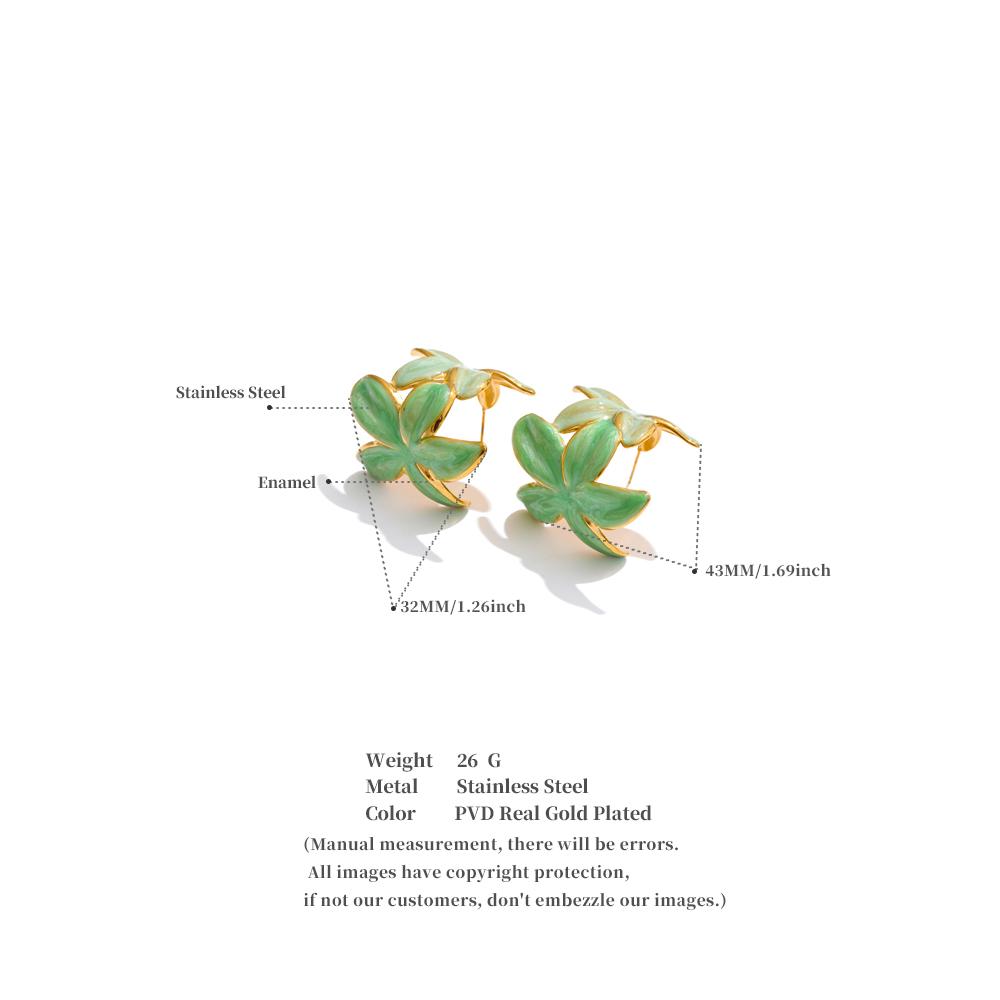 Eetit Grüne Rosa Emaille Goldene Blume Creolen für Damen Exquisiter Edelstahl Täglich Vielseitiger Modeschmuck Geschenk