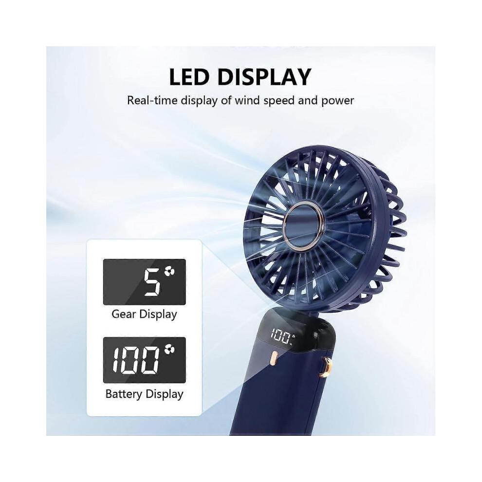 Handheld Fan, Portable Fan, USB Rechargeable Mini Fan, 5 Speed, Portable Fan Handheld with Power Display (Shenzhen Hailan)