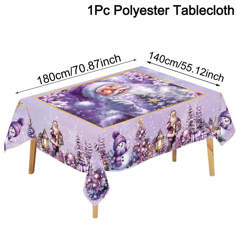 Purple Christmas Tablecloth Santa Claus Table Cover Christmas Party Table Decorations for Home Kitchen 2025 Xmas Gifts Navidad