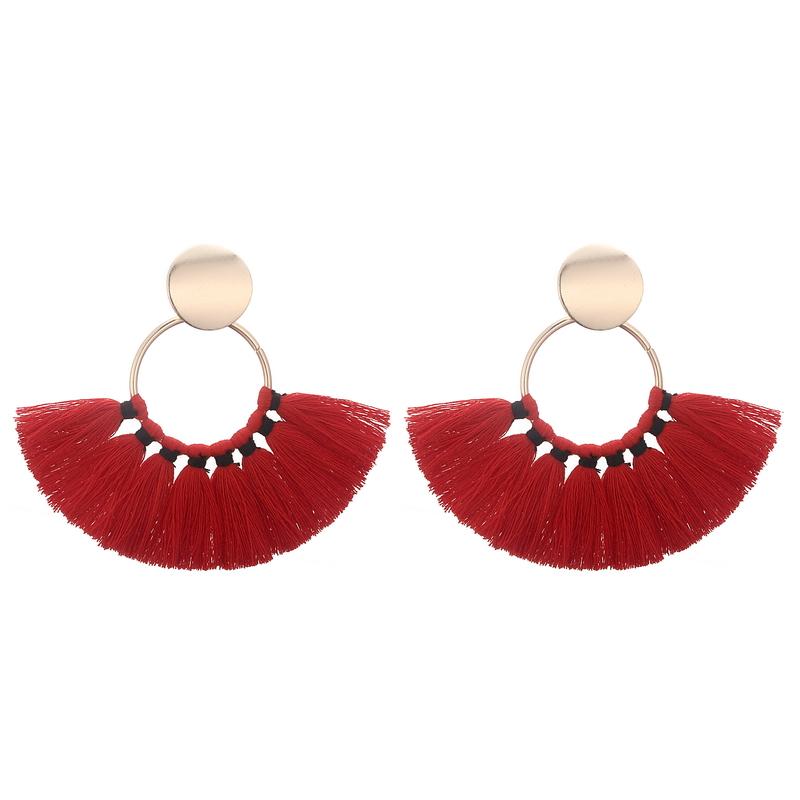 Fashion Gold Color Metal Tassel Earrings For Women Vintage Big Statement Bohemian Earrings Rope Cotton Fringe Drop Zircon Gift
