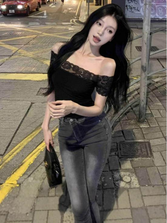 Sleek One-Shoulder Lace Patchwork Backless Short-Sleeve Women's Summer Slim Top