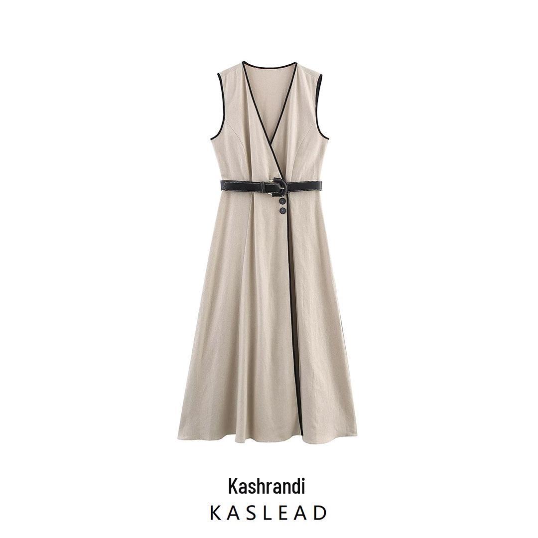 

Summer 2025 Women s European & American Style Belted Midi Dress Small