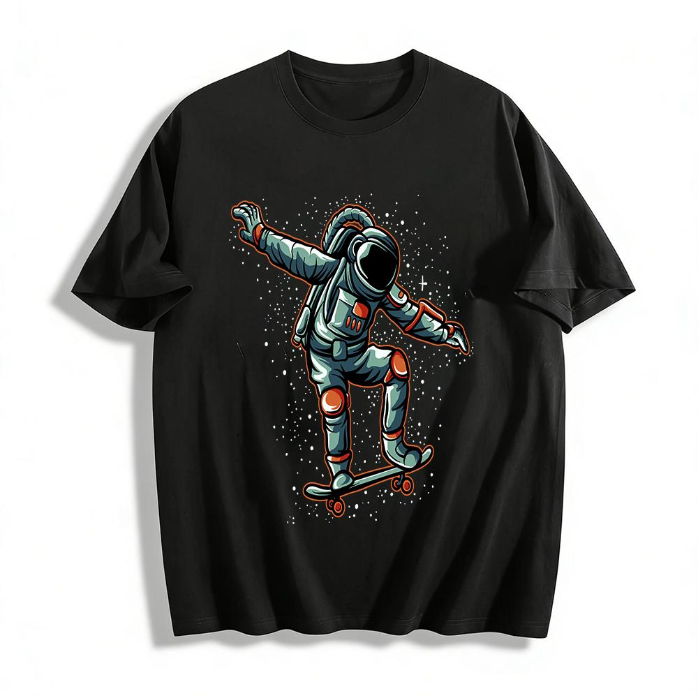 Cool Astronaut Skateboard Print Casual Unisex Short Sleeve T-Shirt Pure cotton T-shirt XXS