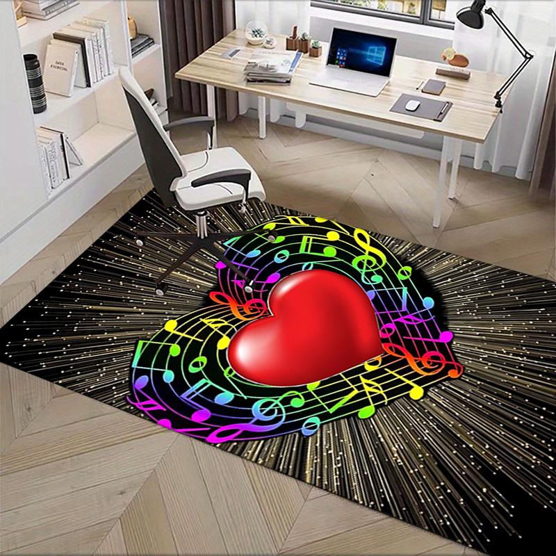 Colorful Musical Notes Heart Chair Mat Office Carpet, Home Decor, Desk Pad Gift, Suitable for Bedroom, Living Room, Various Rooms