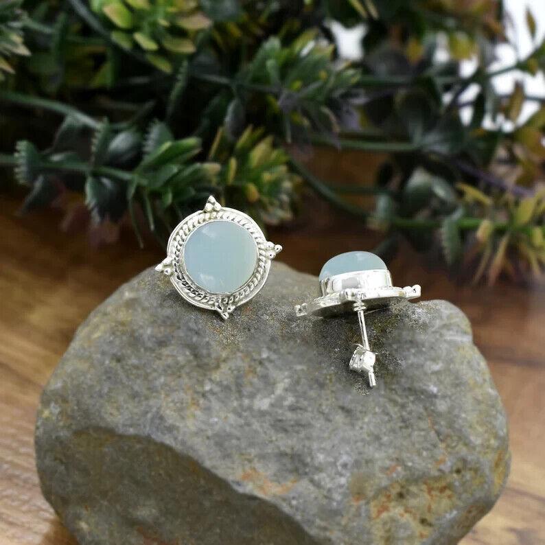Aqua Chalcedony Earring- 925 Sterling Silver Earring Aqua Chalcedony Earring