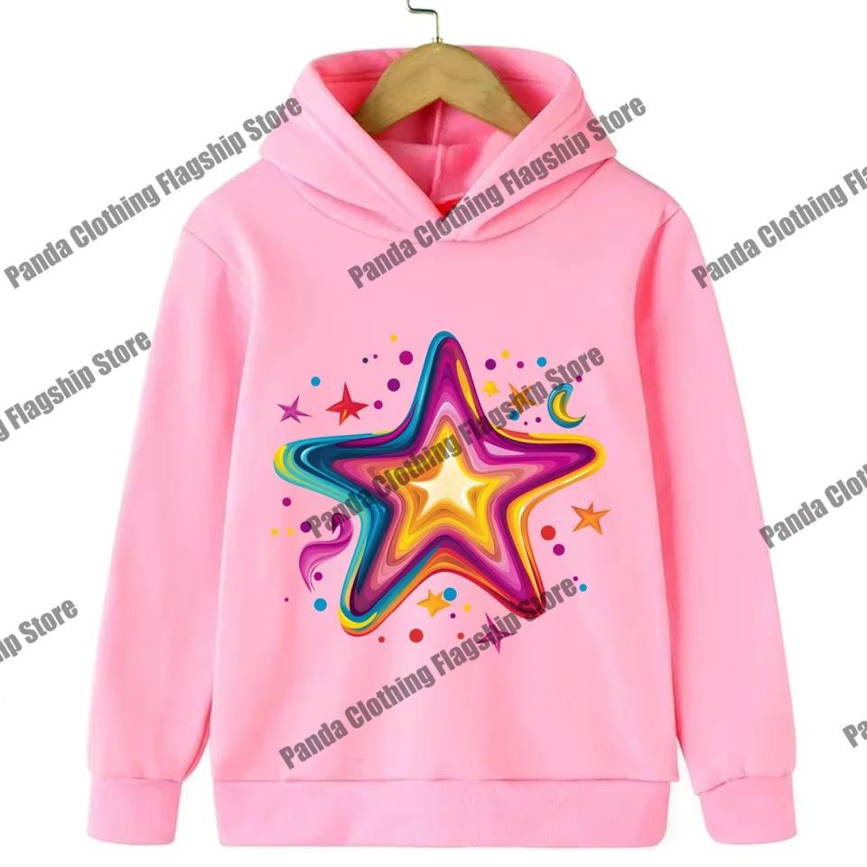 Pink Star Print Children's Hoodie for Boys and Girls - Long-Sleeved and Warm