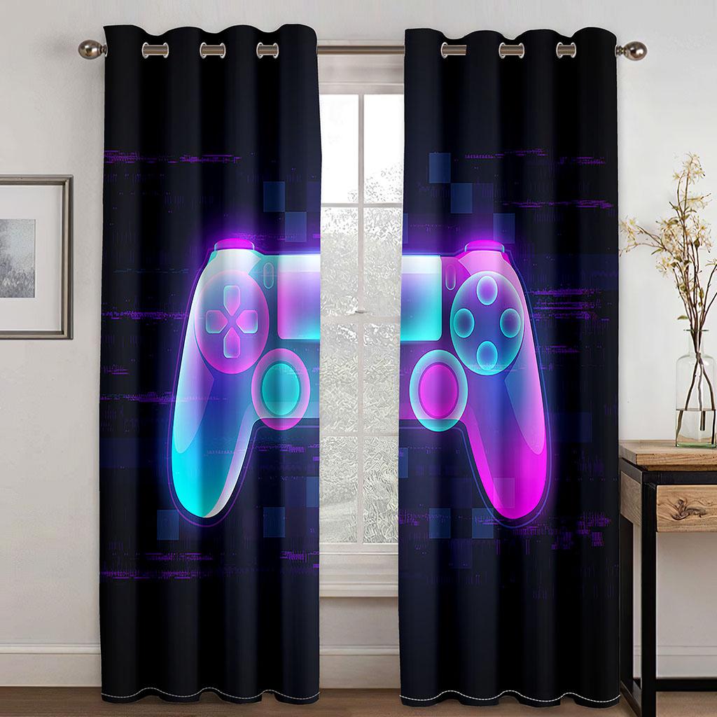2pcs Gamer Gamepad Controller Window Curtains Drapes for Living Room Boys Bedroom Gaming Room Home Decor Door Playing Video Game