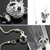 Women Fashion Lovely Rhinestone Panda Pendant Beaded Long Sweater Chain Necklace