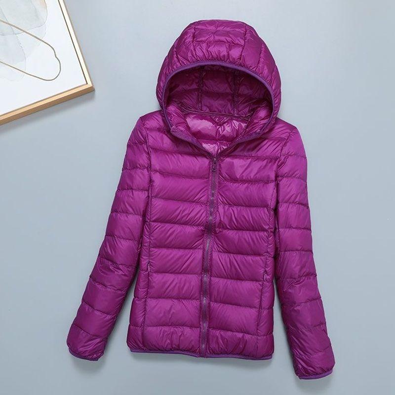 Light down jacket women's short stand-up collar hooded fashion autumn and winter thin large size women's clothing slim-fitting portable jacket