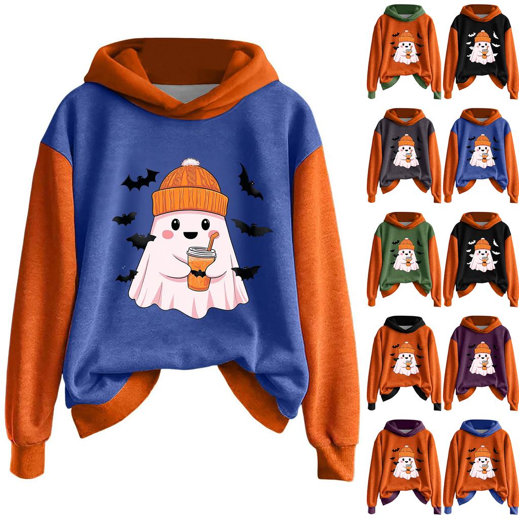Women's Casual Fashion Halloween Printed Long Sleeve Hooded Sweatshirt
