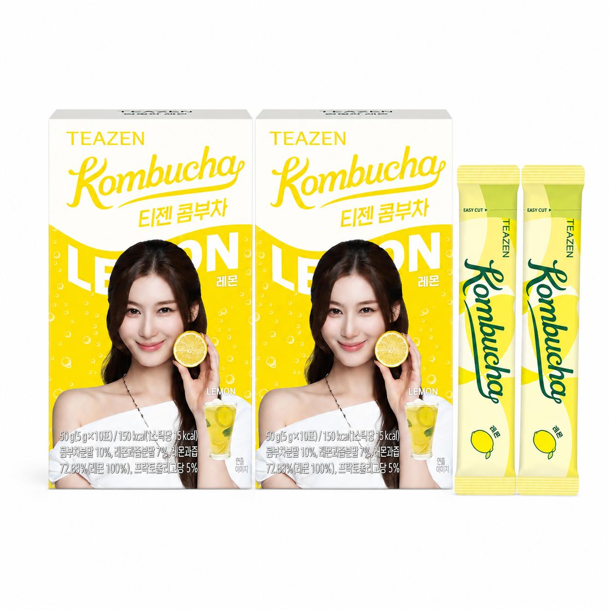 Teazen Lemon Kombucha Zero Sugar Probiotic Tea 10 Sticks Each 2 Boxes 2 Boxes 20ea
