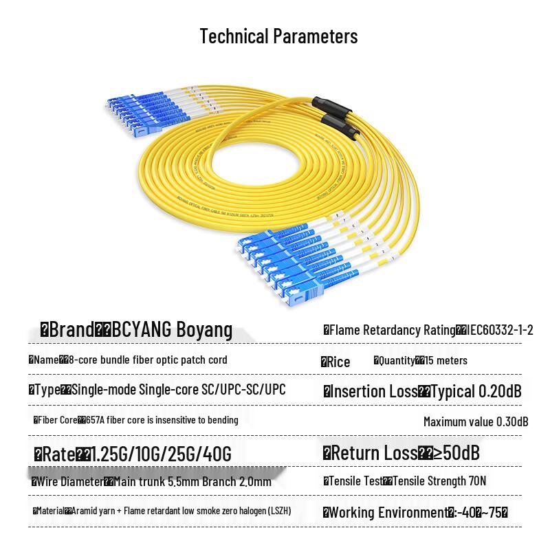 Boyang 8-Core SC-SC Single Mode Fiber Optic Patch Cord