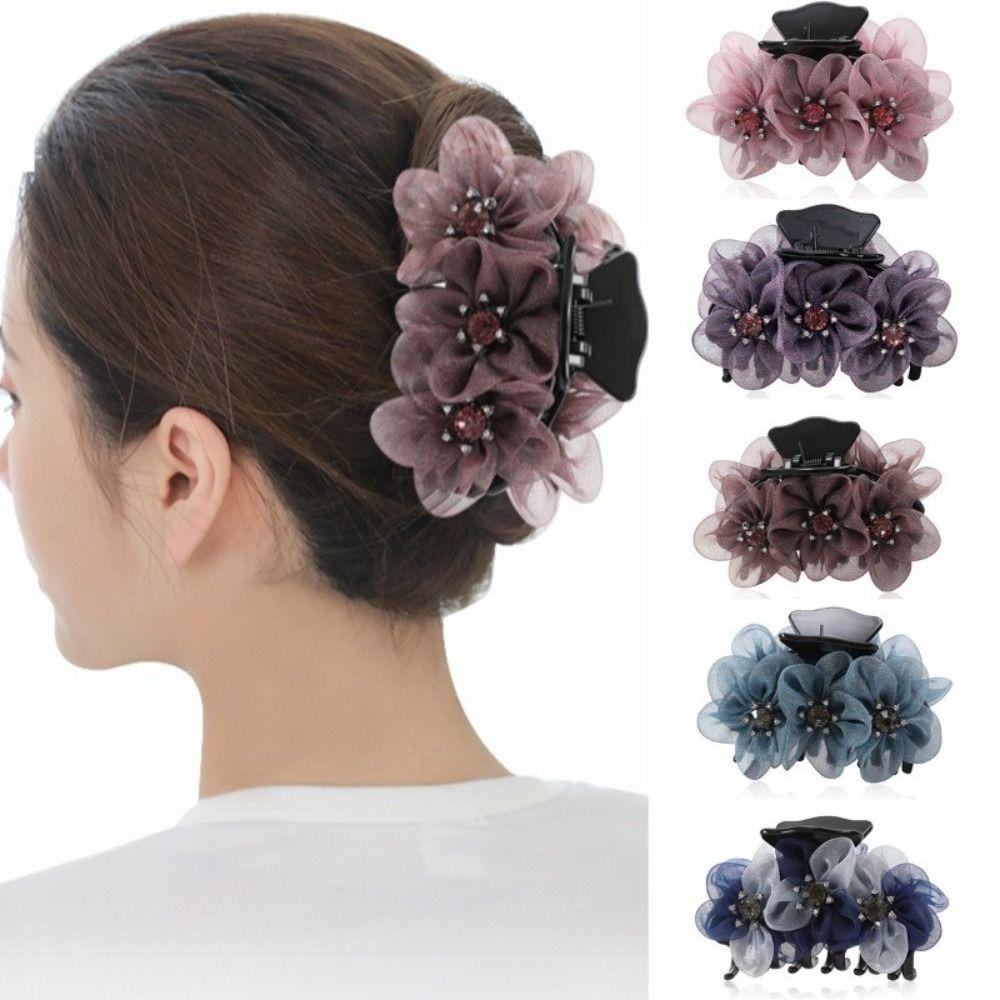 Rhinestone Grab Clip Hairpin Three-Dimensional Flower Head Clip Fashion Fabric Headgear  Women