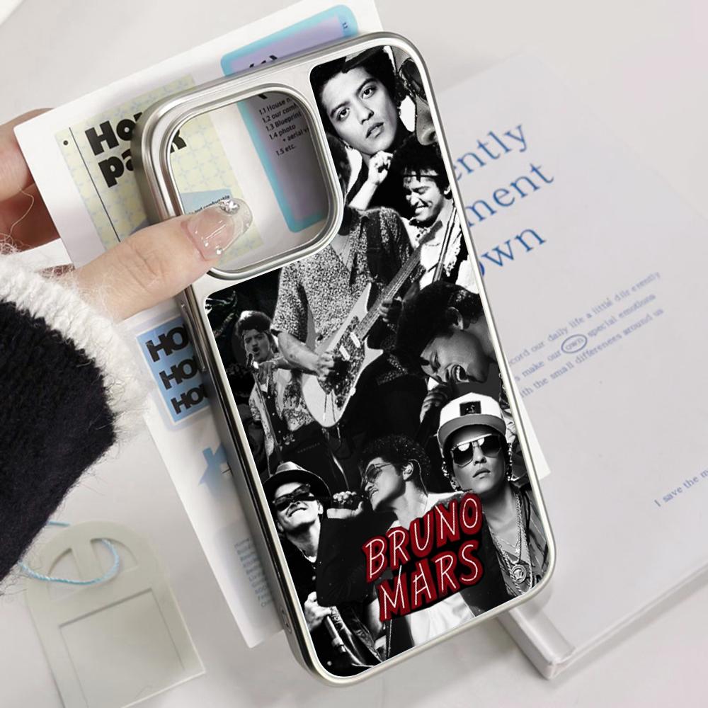 Bru-no Cool Singer Fashion Design Phone Case for iPhone 16 15 14 13 12 11 Pro Max Sheepskin Silver-edged Protective Case