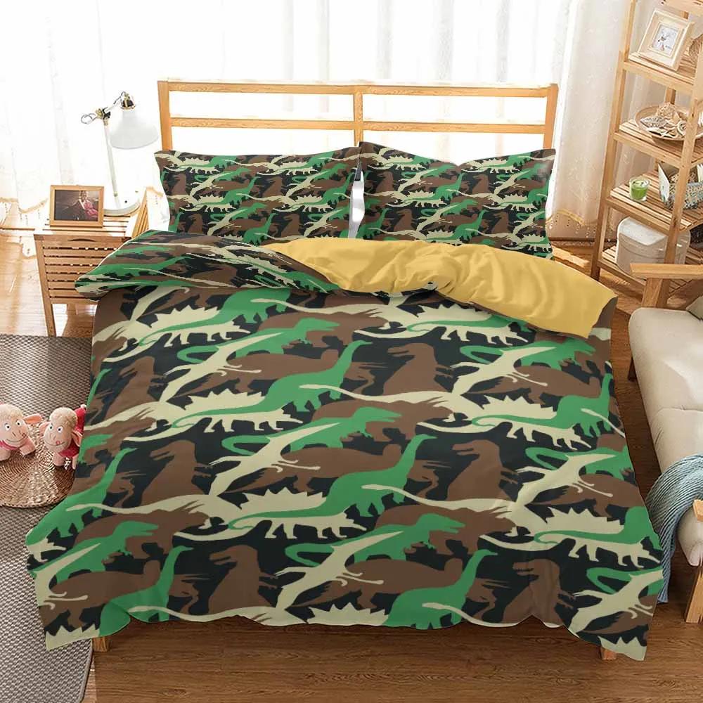 3D Camouflage Jurassic Dinosaur Duvet Cover Sets For Boy Teen Bedding Set Winter Polyester Comforter Cover Pilowcases Beds