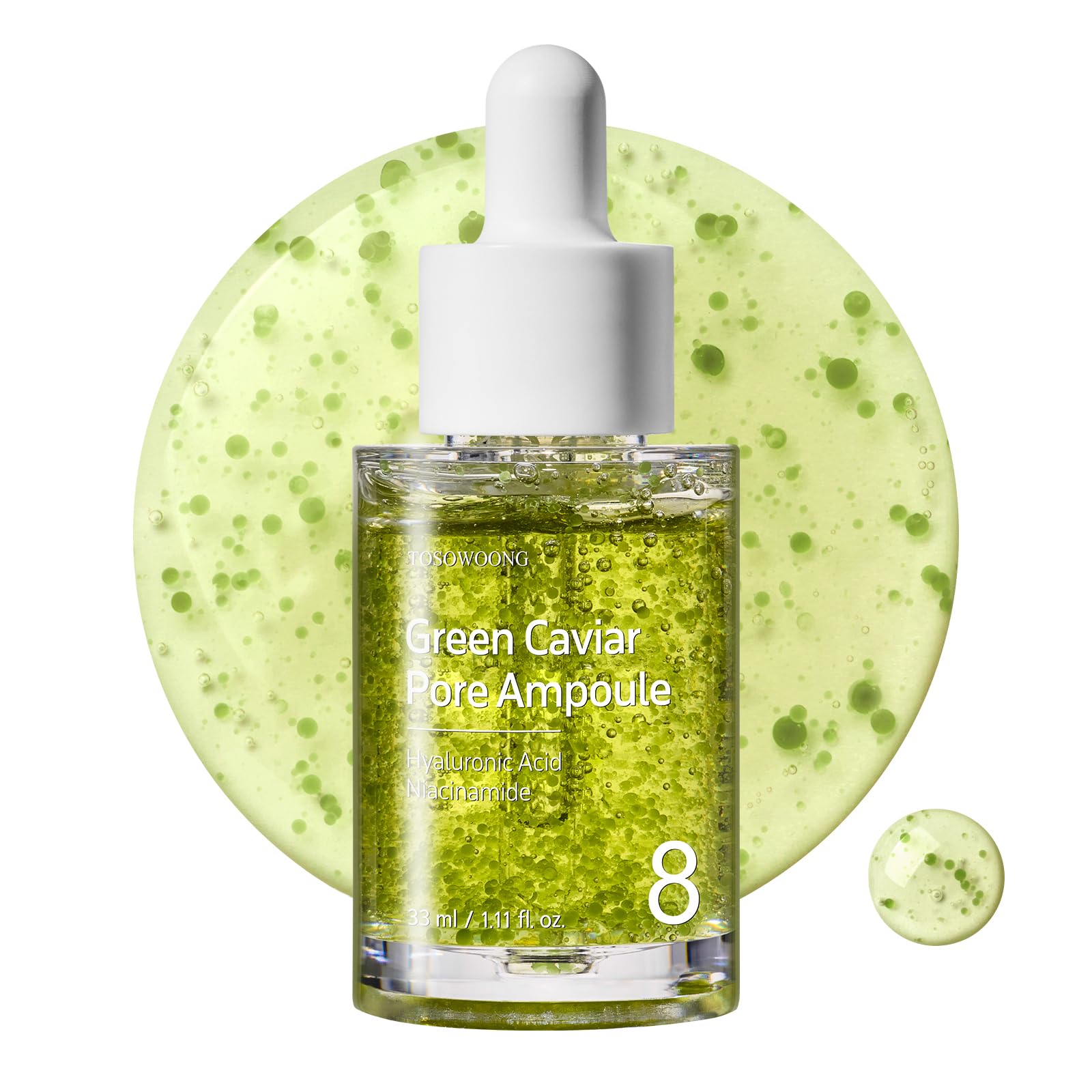 

TOSOWOONG Green Caviar Pore Ampoule Green Sea Pore Dry Rough Korean Skincare Cosmetics 33ml, Caviar, Grape, Niacinamide, Care, Tightening,